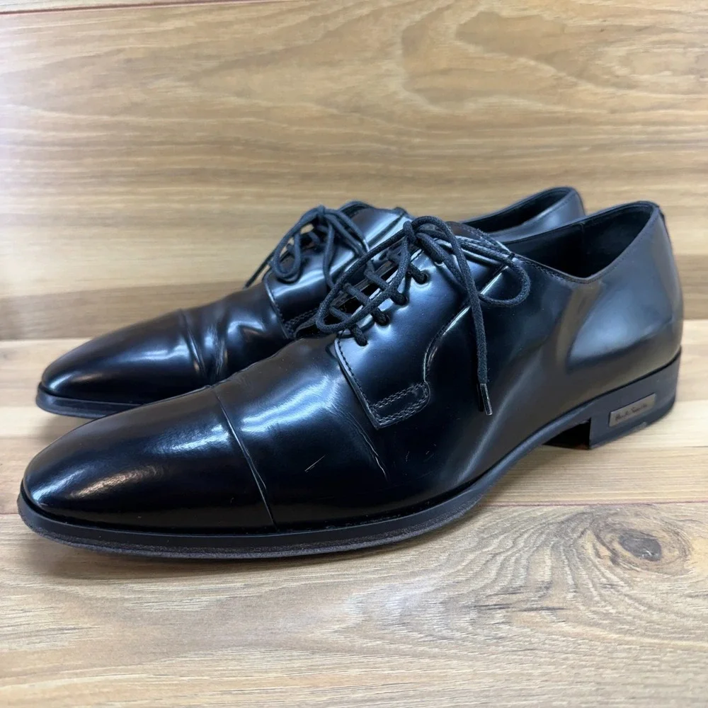 Paul Smith Cap Toe Oxfords Mens 10 EU 43 Black Leather Dress Shoes‎ Italy